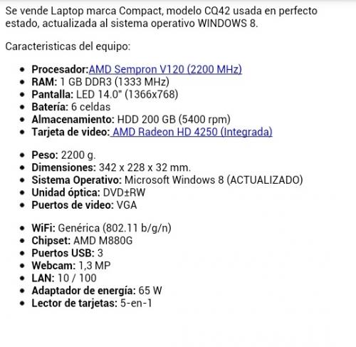 oportunidad laptop cq 42 compac presario 380c - Imagen 2
